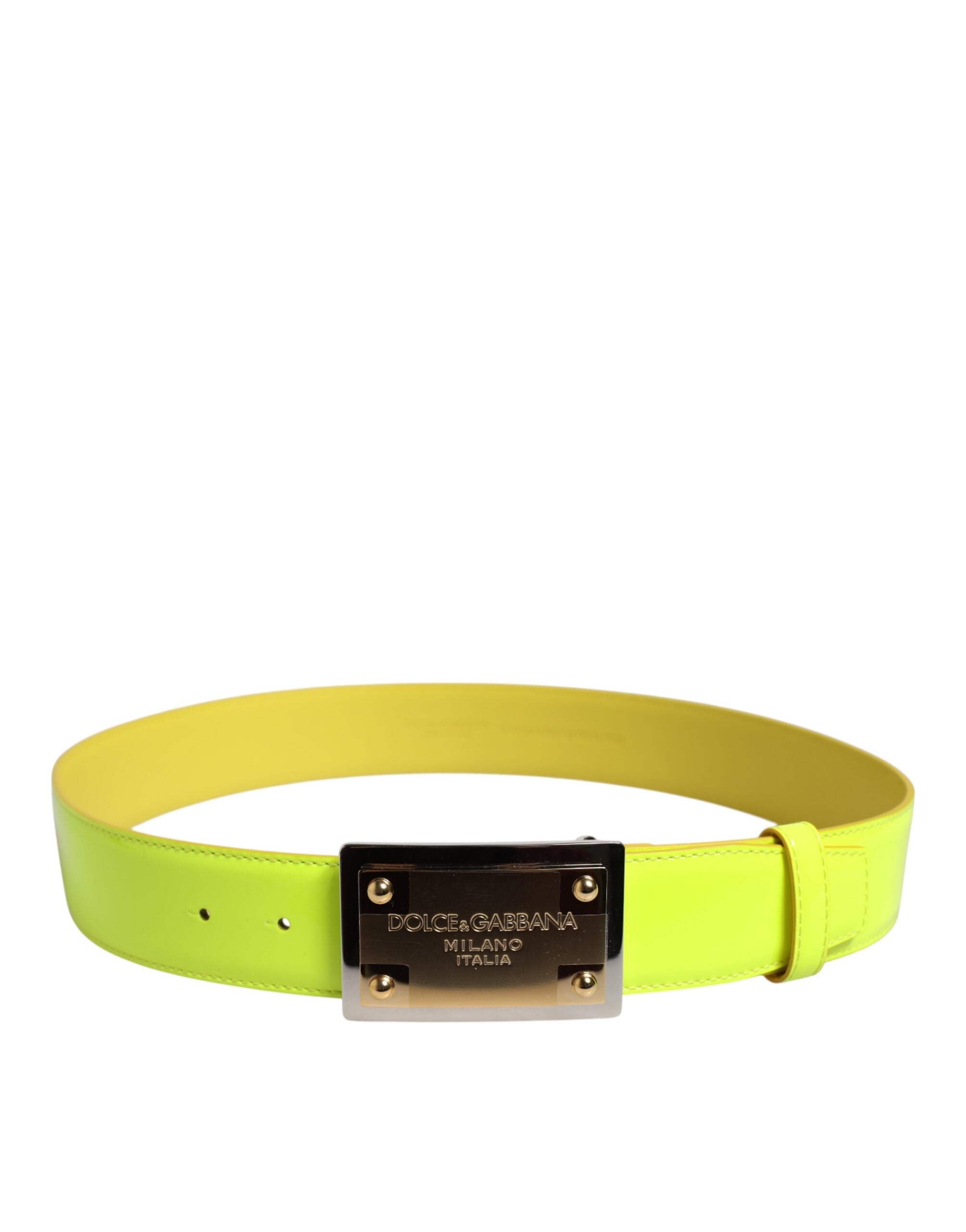 Dolce & Gabbana Yellow Green Classic Metal Logo Buckle Belt - Zeiniez
