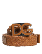 Dolce & Gabbana Brown Braided Metal DG Logo Buckle Belt - Zeiniez