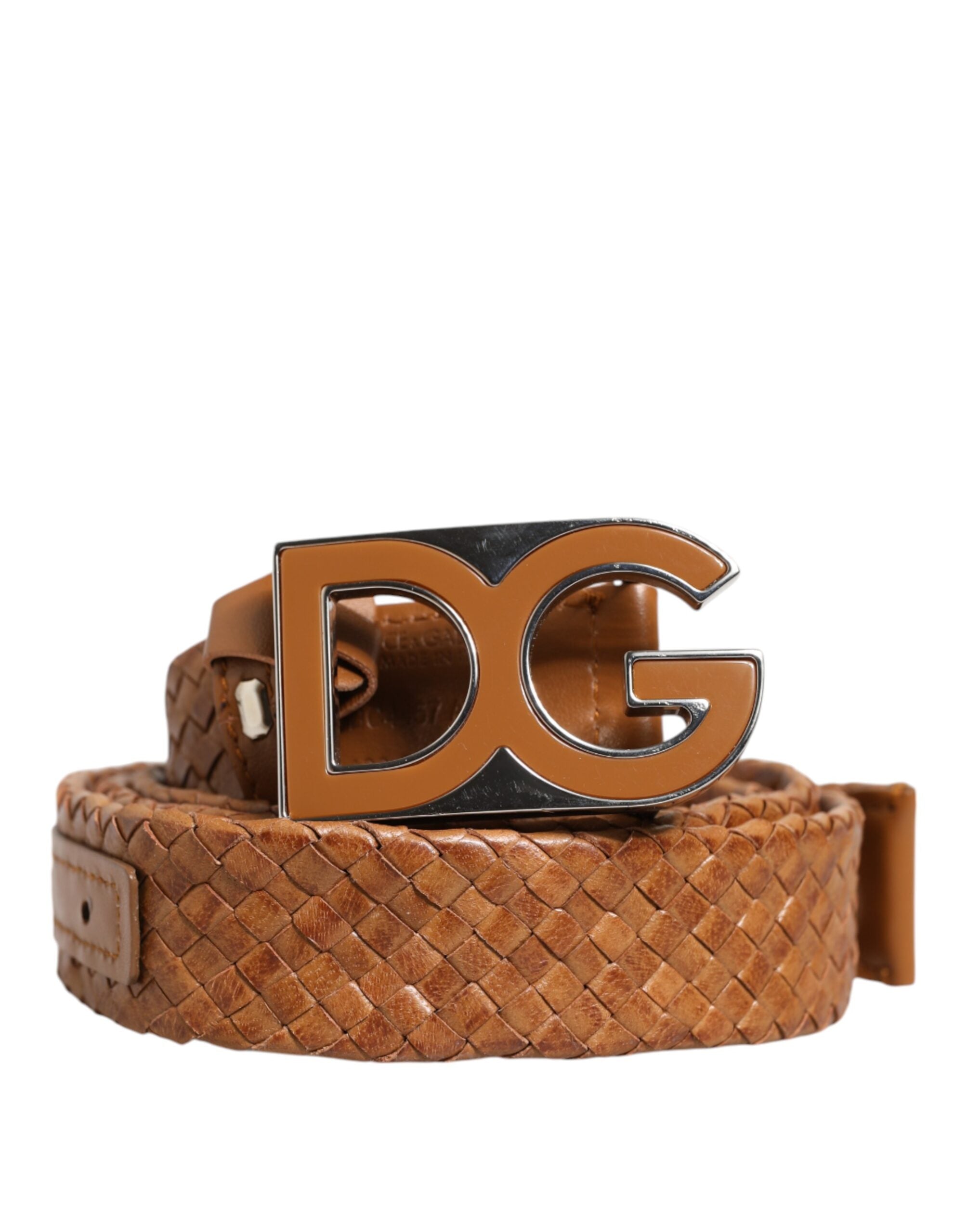 Dolce & Gabbana Brown Braided Metal DG Logo Buckle Belt - Zeiniez