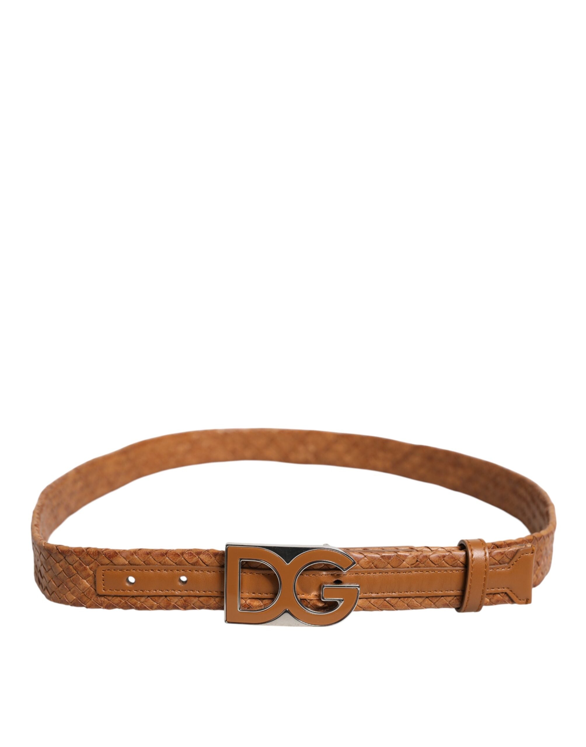 Dolce & Gabbana Brown Braided Metal DG Logo Buckle Belt - Zeiniez
