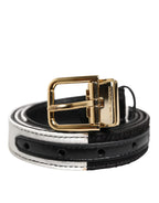 Dolce & Gabbana Black White Patchwork Gold Metal Buckle Belt - Zeiniez