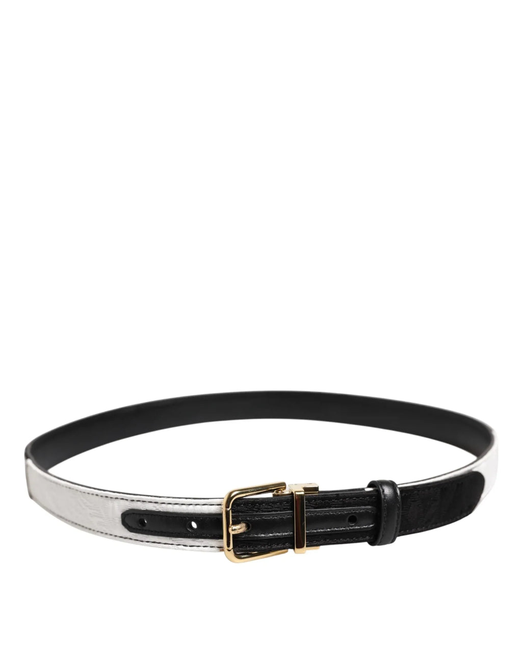 Dolce & Gabbana Black White Patchwork Gold Metal Buckle Belt - Zeiniez