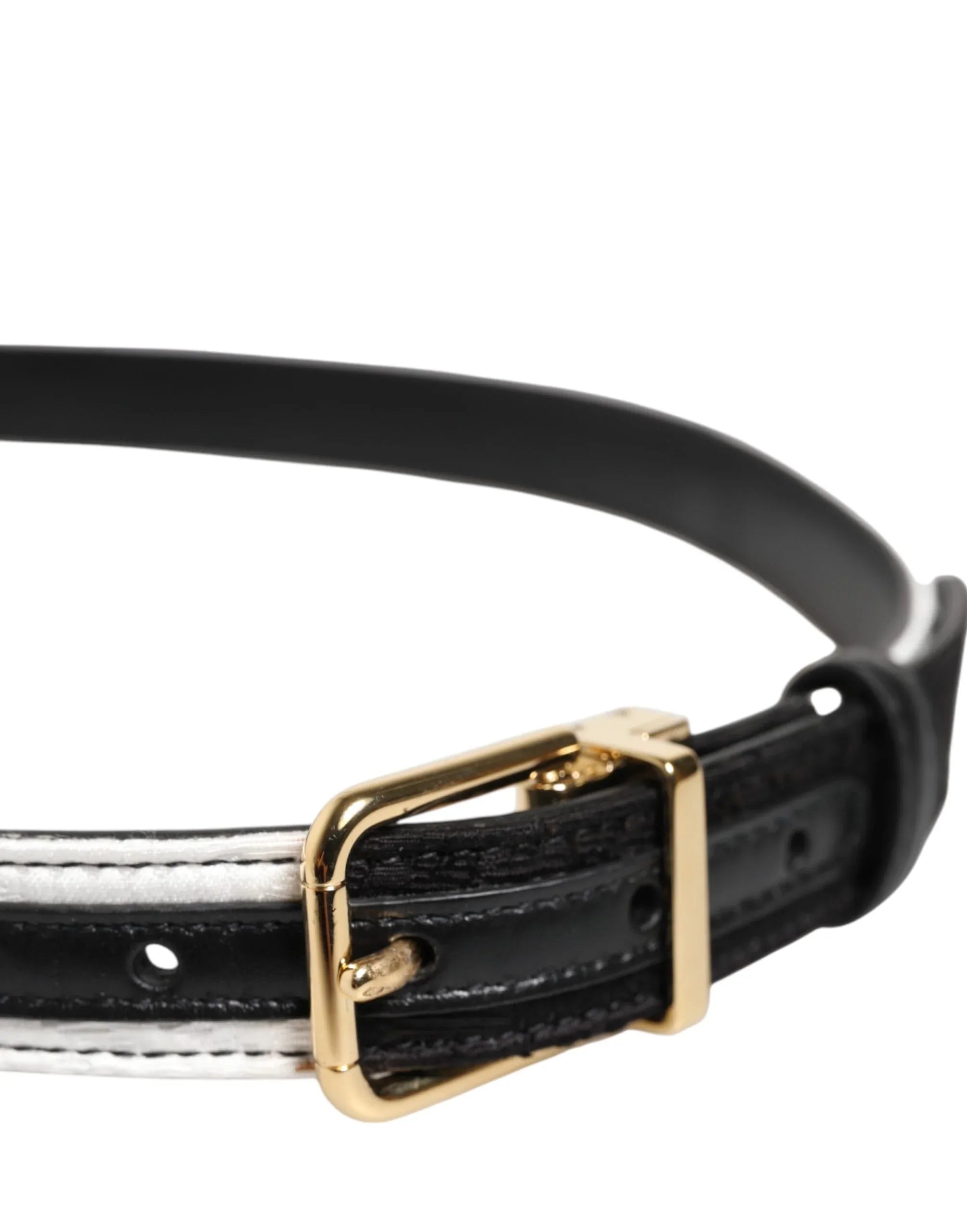 Dolce & Gabbana Black White Patchwork Gold Metal Buckle Belt - Zeiniez