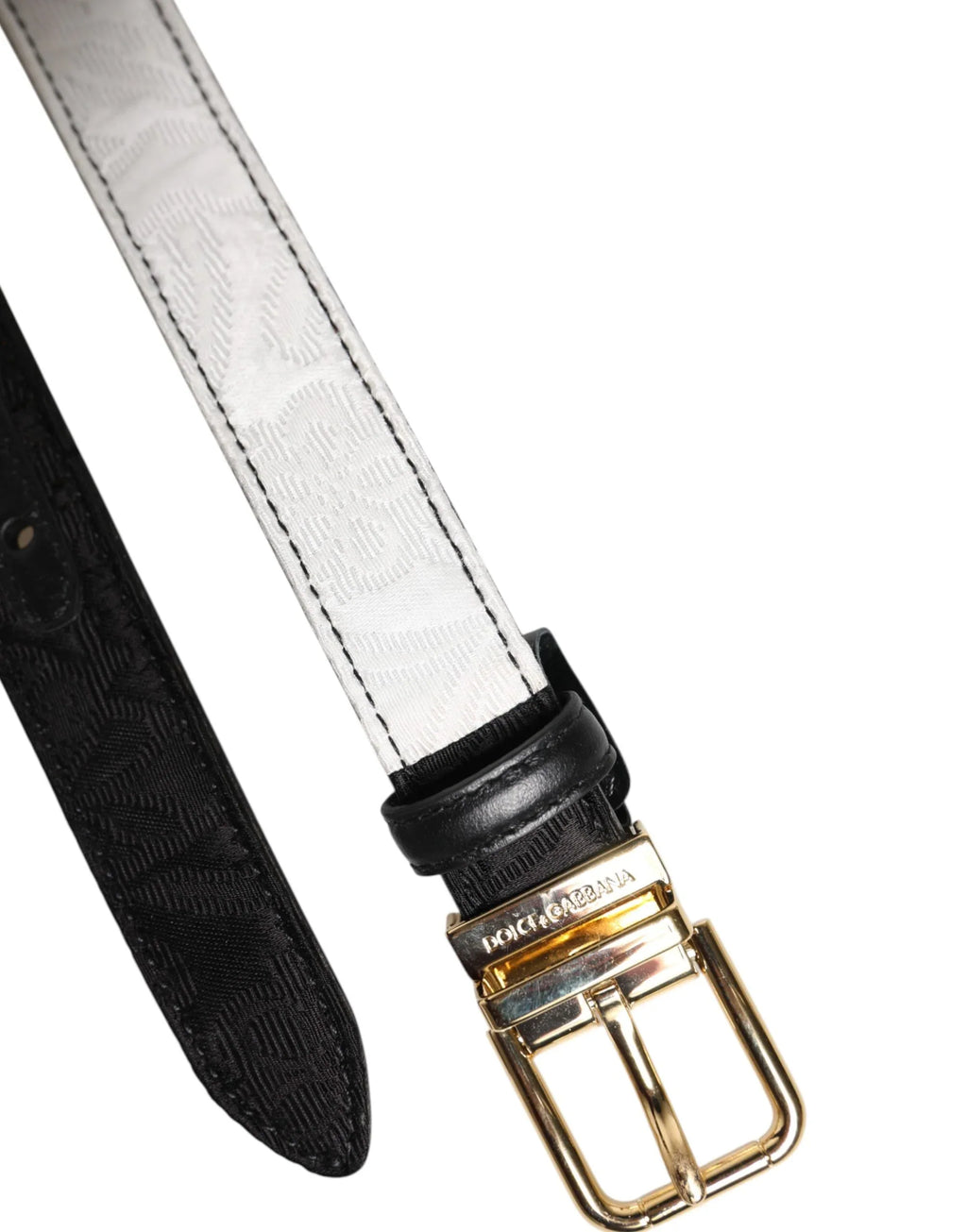 Dolce & Gabbana Black White Patchwork Gold Metal Buckle Belt - Zeiniez