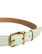 Dolce & Gabbana Light Green Leather Gold Metal Buckle Belt - Zeiniez