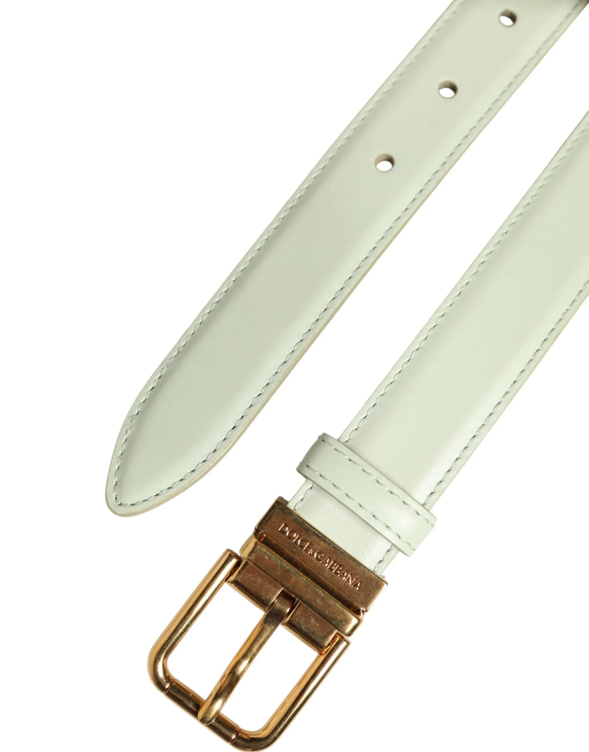 Dolce & Gabbana Light Green Leather Gold Metal Buckle Belt - Zeiniez