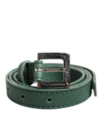Dolce & Gabbana Dark Green Leather Silver Metal Buckle Belt - Zeiniez