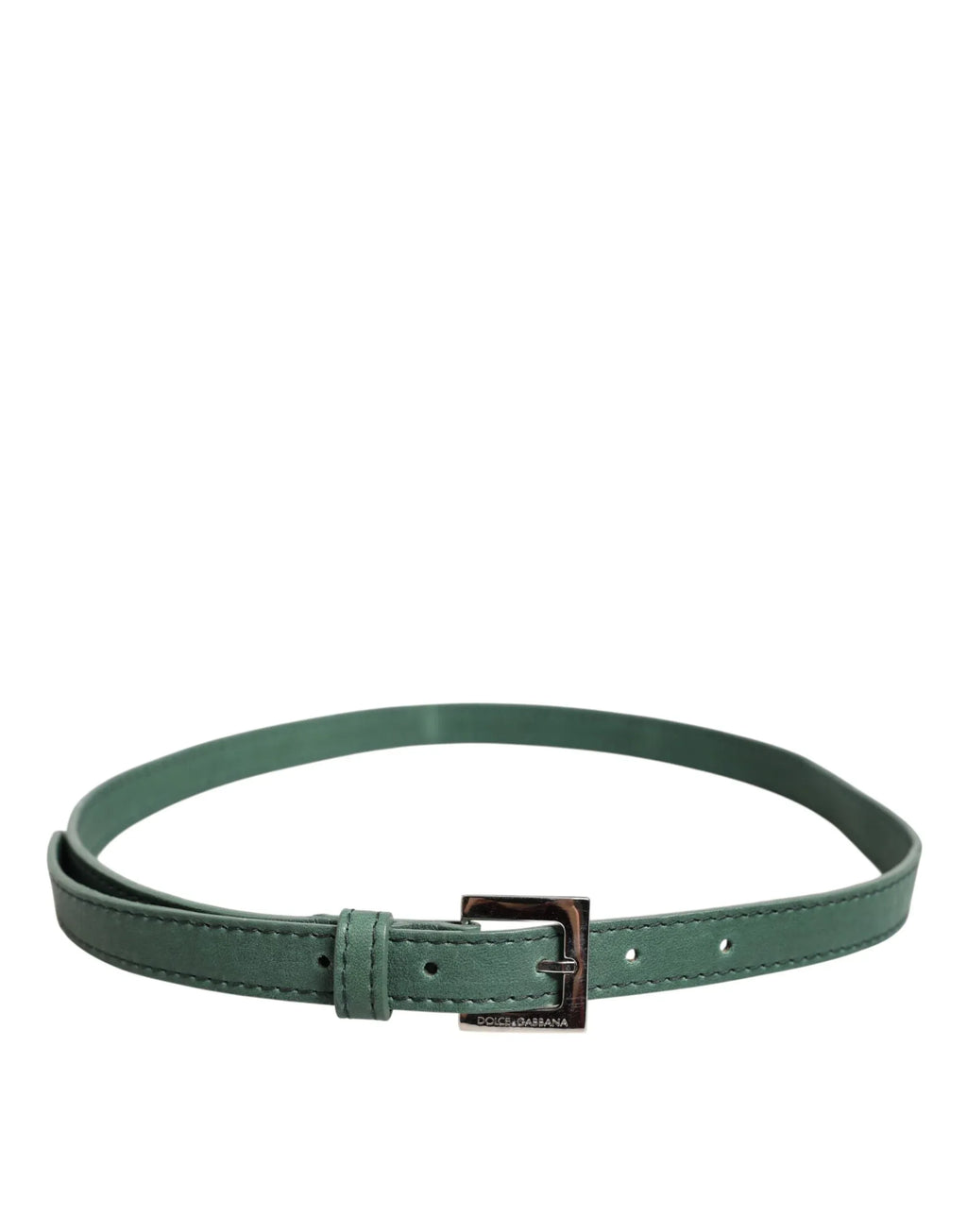 Dolce & Gabbana Dark Green Leather Silver Metal Buckle Belt - Zeiniez