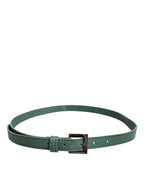 Dolce & Gabbana Dark Green Leather Silver Metal Buckle Belt - Zeiniez