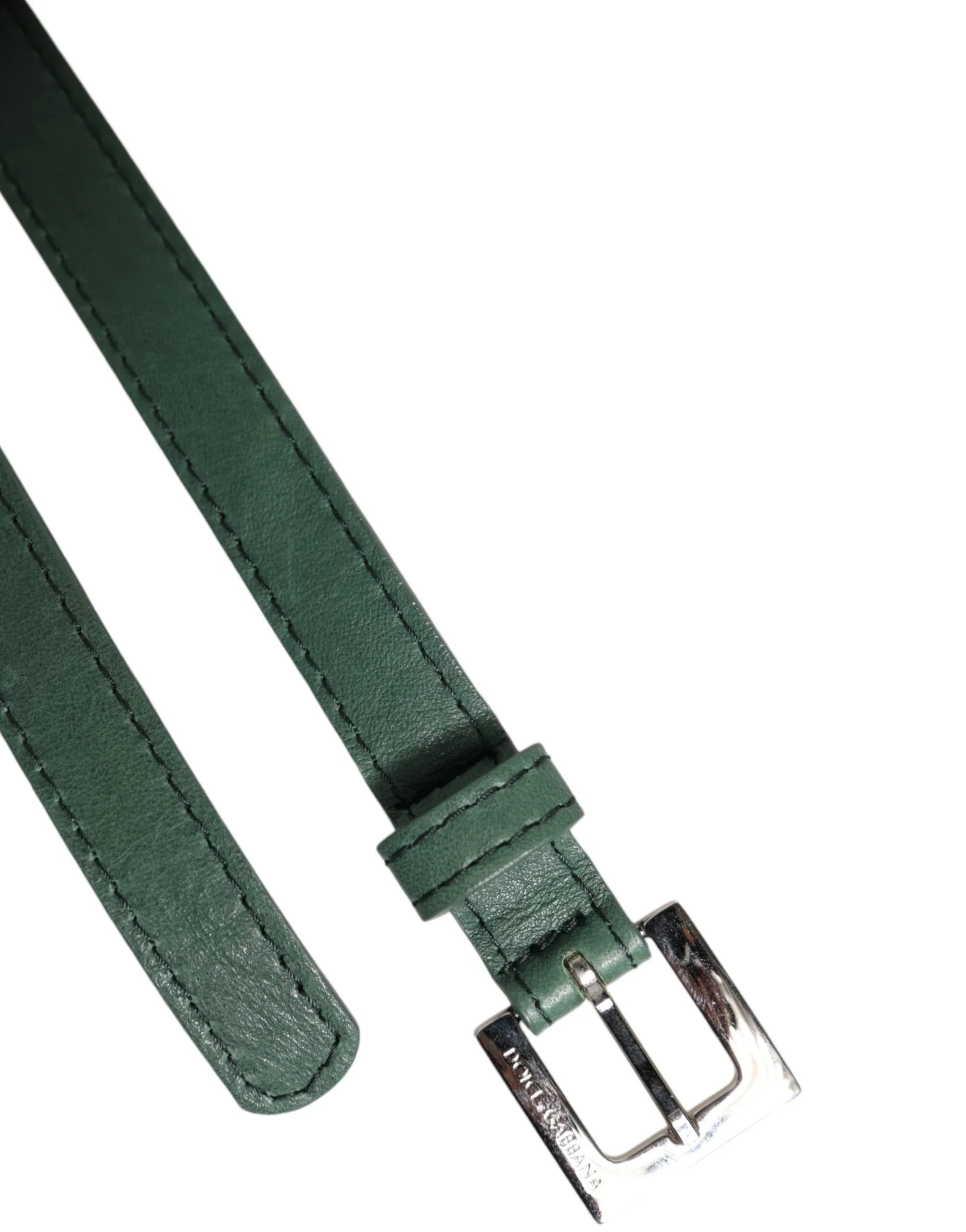 Dolce & Gabbana Dark Green Leather Silver Metal Buckle Belt - Zeiniez