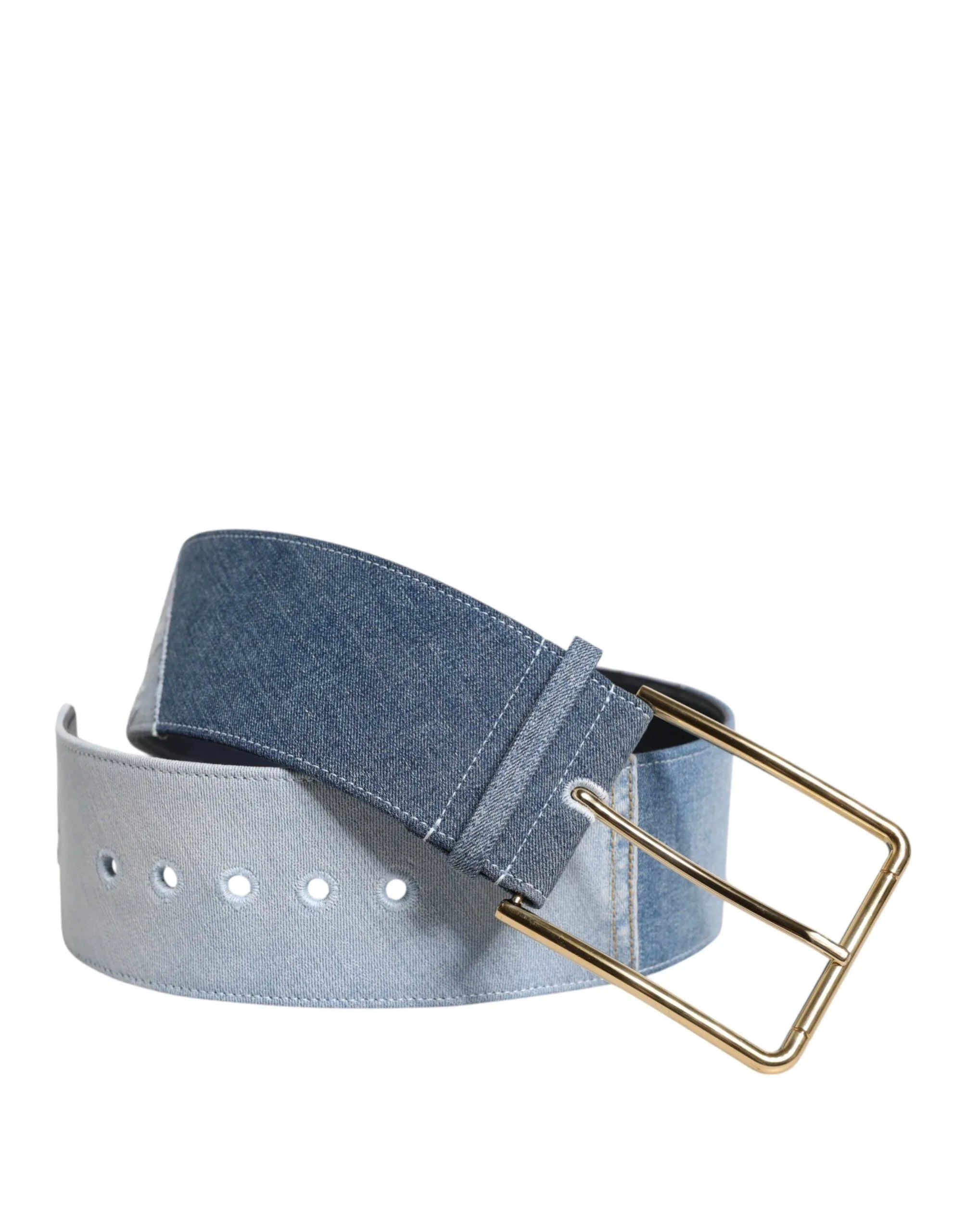 Dolce & Gabbana Two Tone Blue Denim Gold Metal Buckle Belt - Zeiniez
