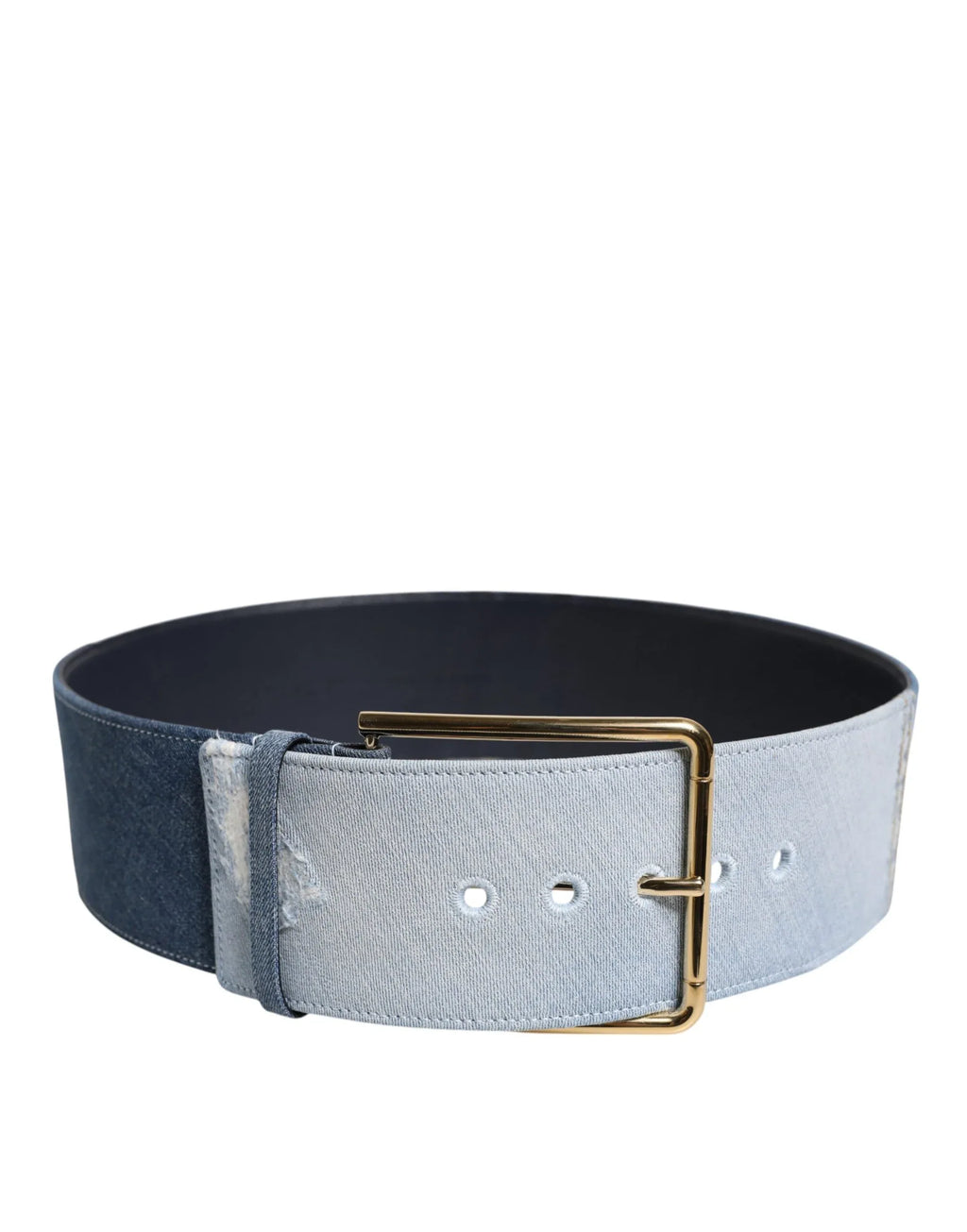 Dolce & Gabbana Two Tone Blue Denim Gold Metal Buckle Belt - Zeiniez