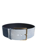 Dolce & Gabbana Two Tone Blue Denim Gold Metal Buckle Belt - Zeiniez