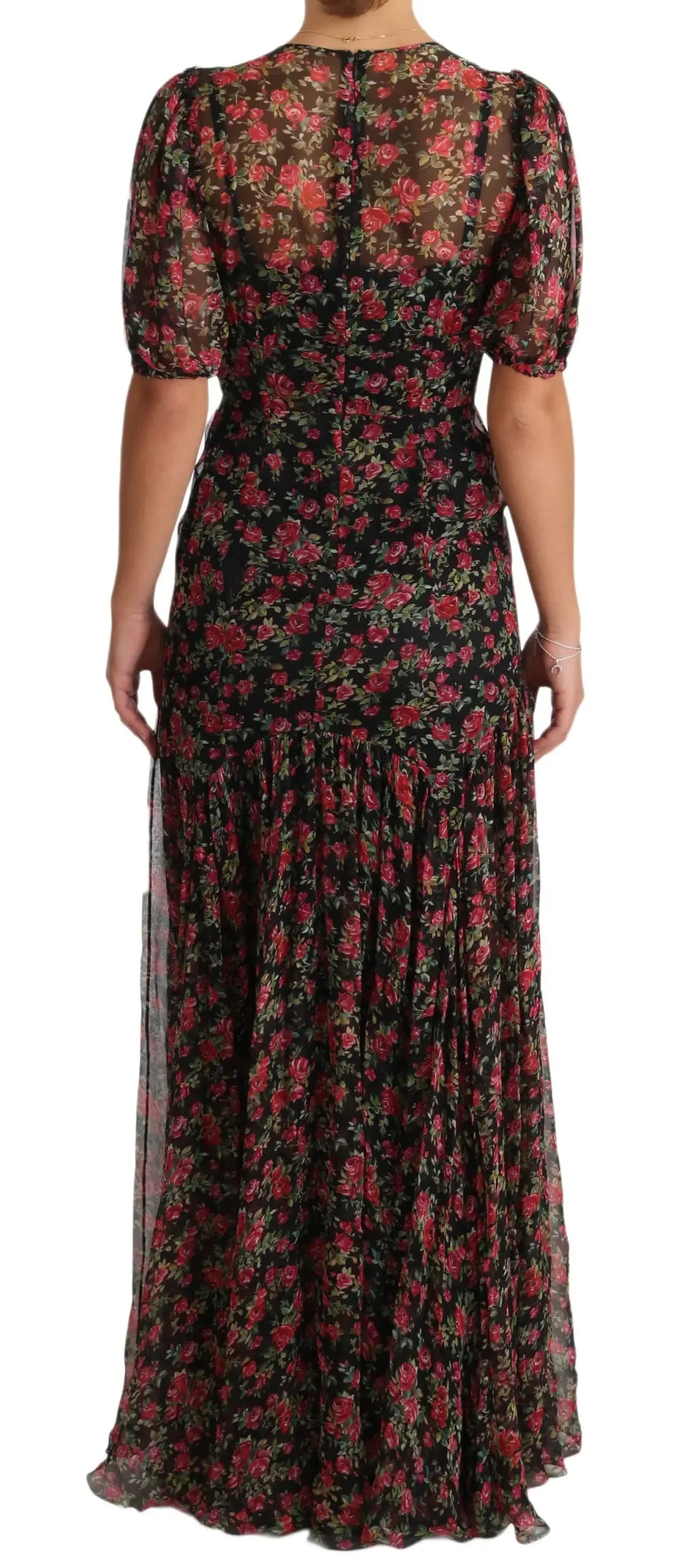 Dolce & Gabbana Black Floral Roses A-Line Shift Gown Dress - Zeiniez