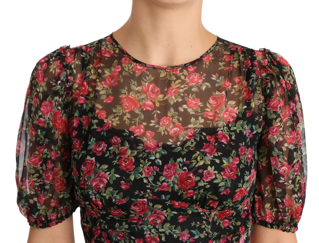 Dolce & Gabbana Black Floral Roses A-Line Shift Gown Dress - Zeiniez