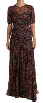 Dolce & Gabbana Black Floral Roses A-Line Shift Gown Dress - Zeiniez