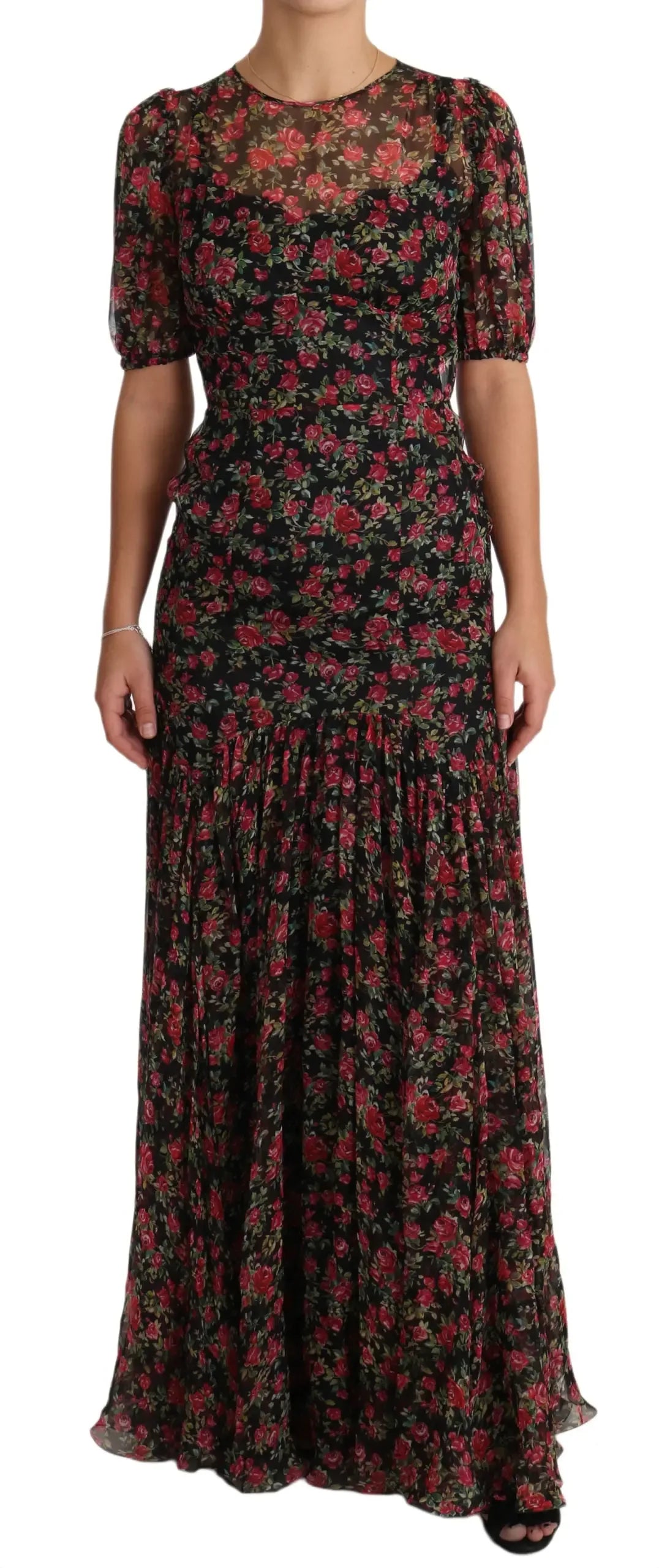 Dolce & Gabbana Black Floral Roses A-Line Shift Gown Dress - Zeiniez