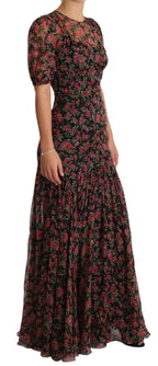 Dolce & Gabbana Black Floral Roses A-Line Shift Gown Dress - Zeiniez