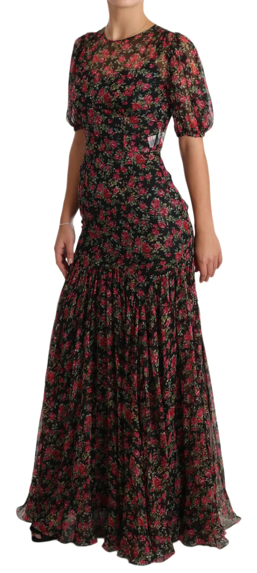 Dolce & Gabbana Black Floral Roses A-Line Shift Gown Dress - Zeiniez