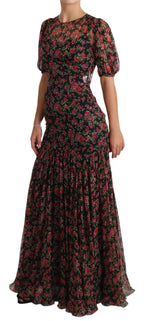Dolce & Gabbana Black Floral Roses A-Line Shift Gown Dress - Zeiniez