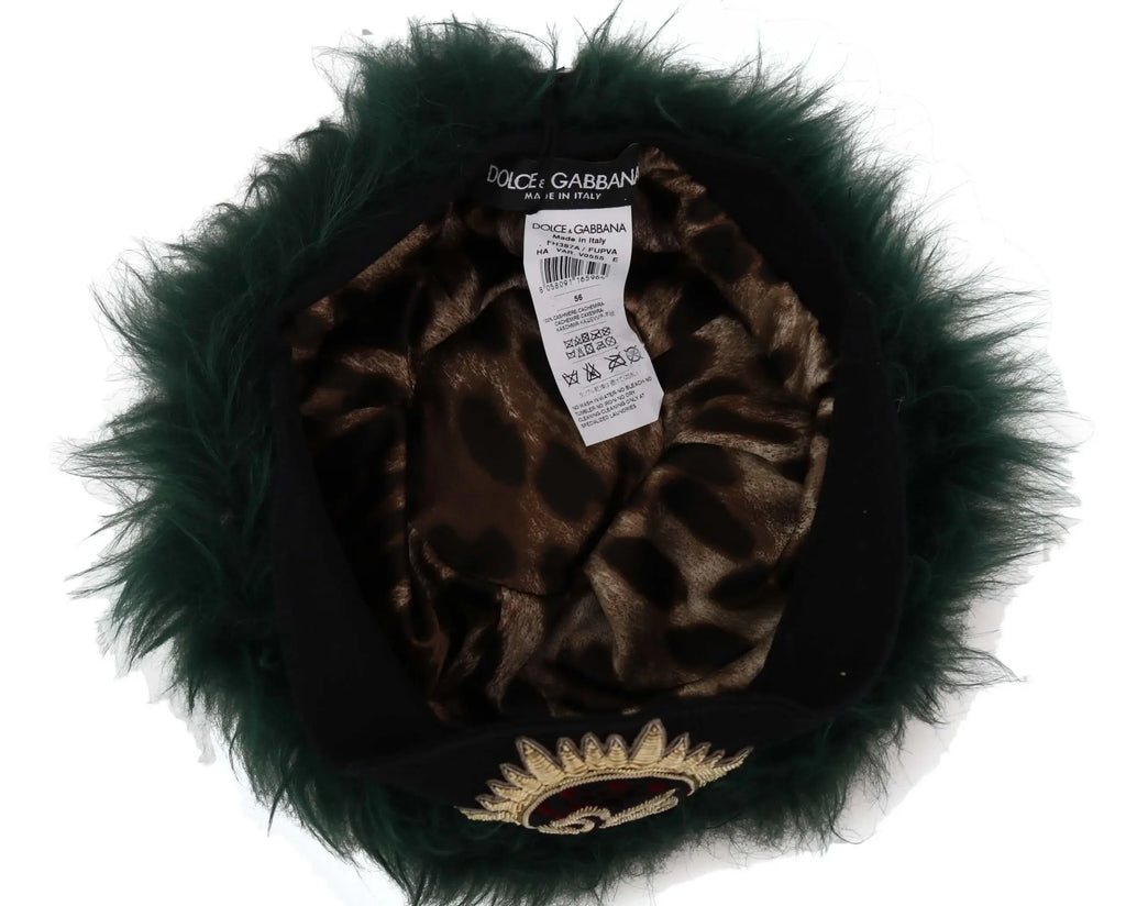 Dolce & Gabbana Green Fur DG Logo Embroidered Cloche Hat - Zeiniez
