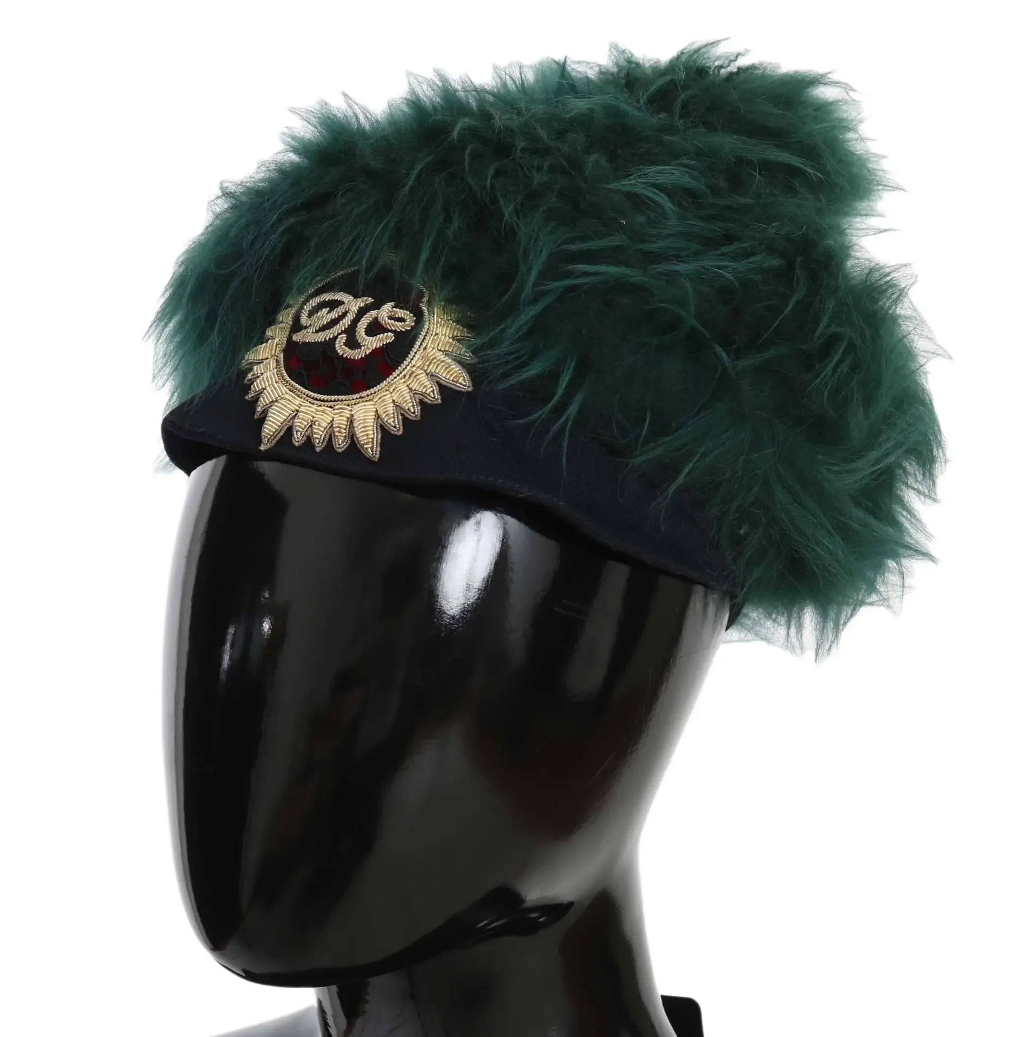 Dolce & Gabbana Green Fur DG Logo Embroidered Cloche Hat - Zeiniez
