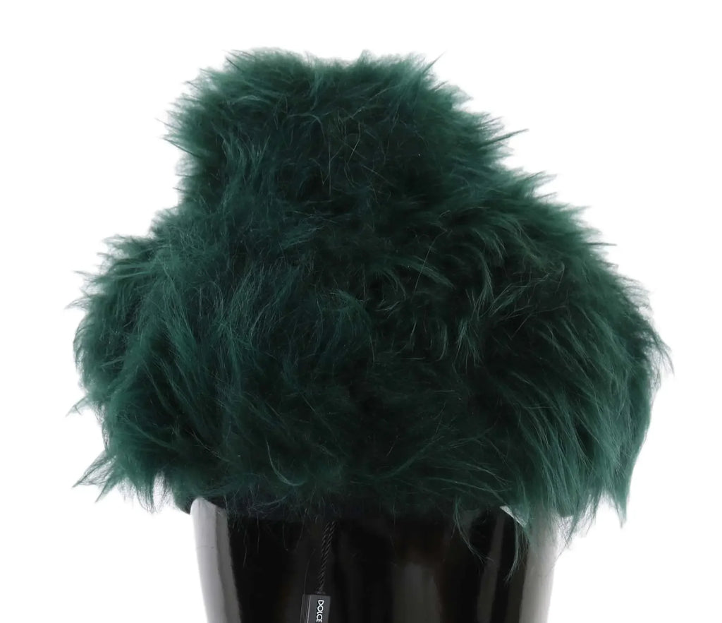 Dolce & Gabbana Green Fur DG Logo Embroidered Cloche Hat - Zeiniez