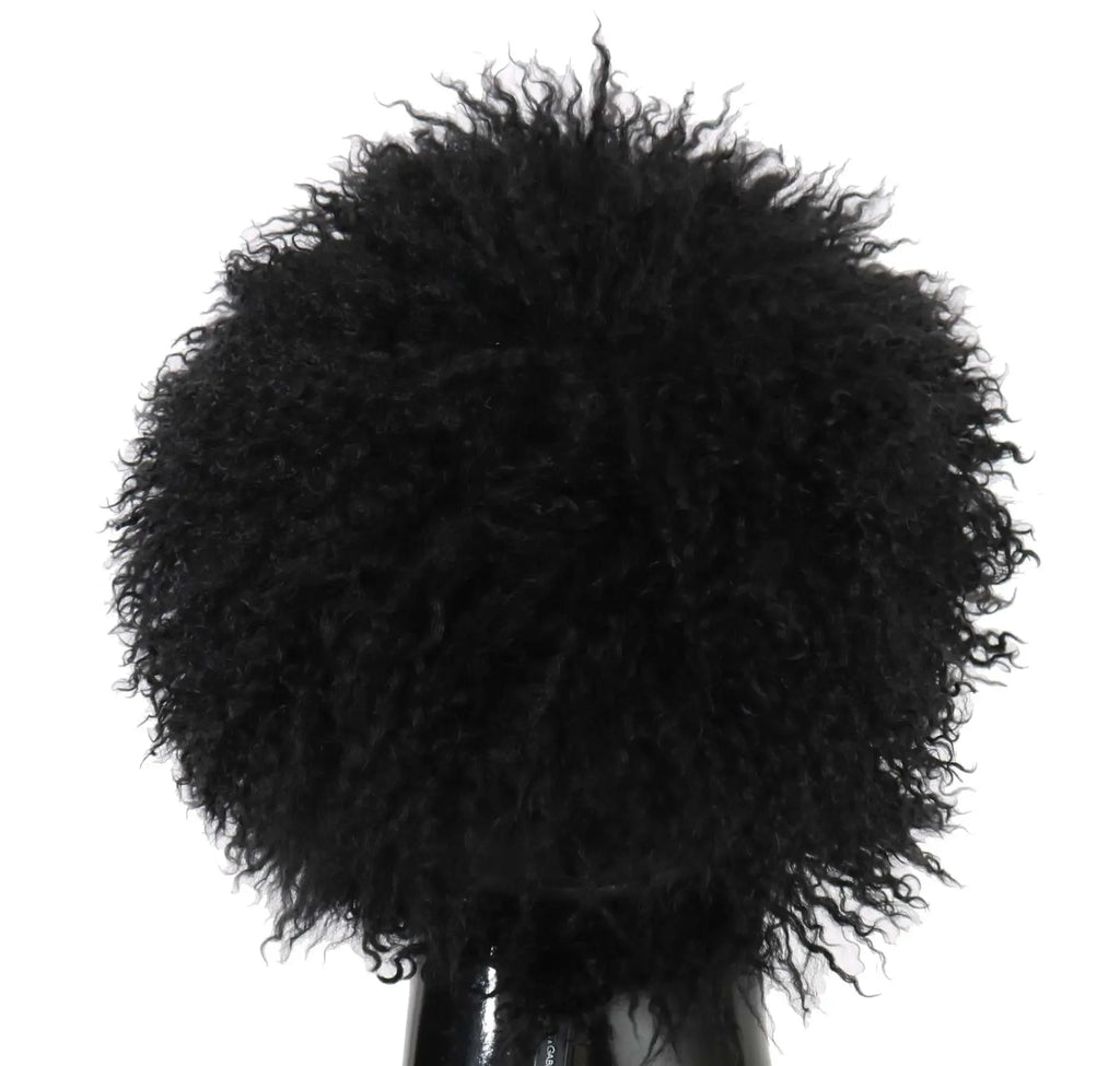 Dolce & Gabbana Black Tibet Lamb Fur Leather Gatsby Hat - Zeiniez