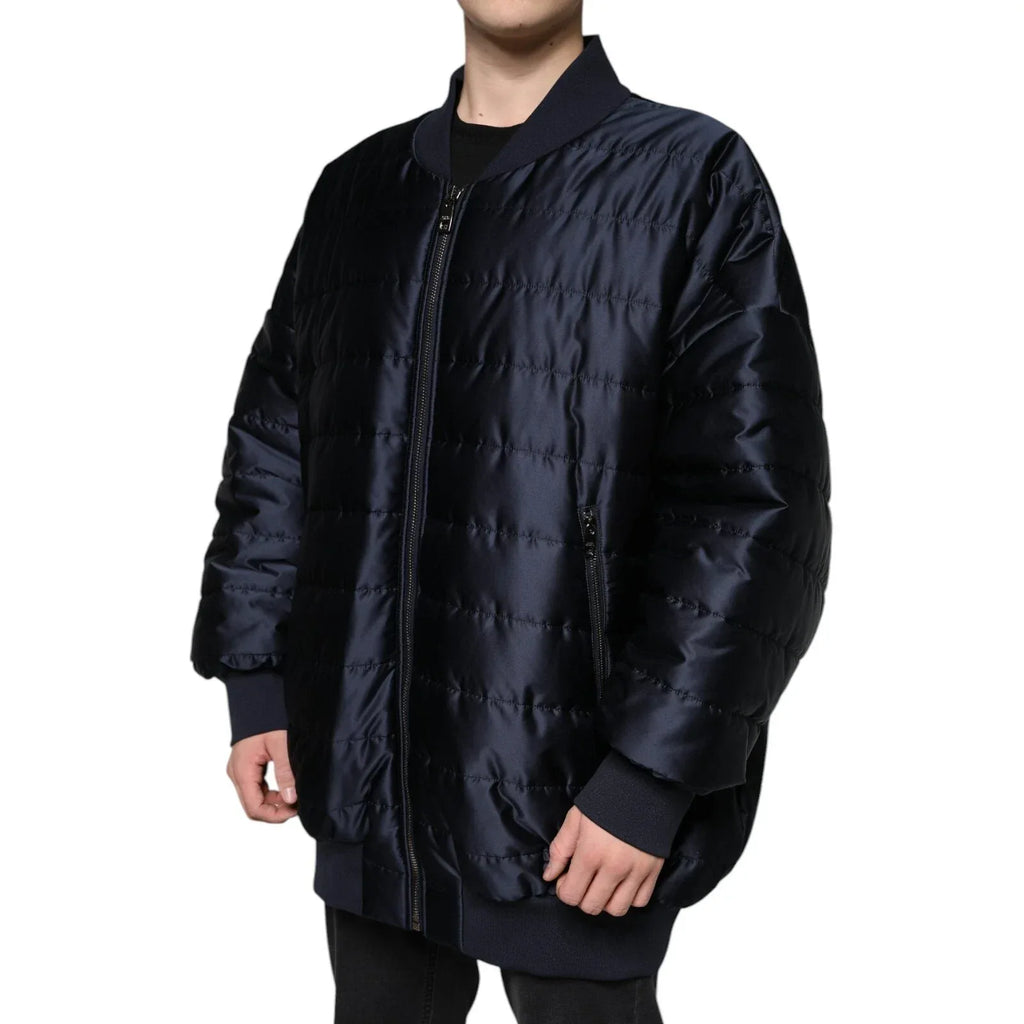 Dolce & Gabbana Dark Blue Quilted Full Zip Bomber Jacket - Zeiniez
