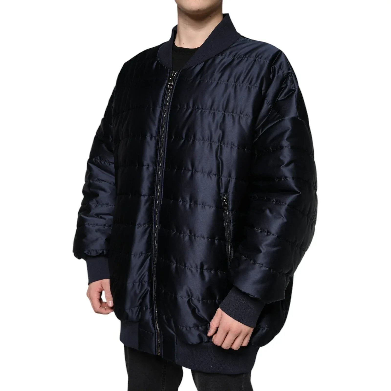 Dolce & Gabbana Dark Blue Quilted Full Zip Bomber Jacket - Zeiniez