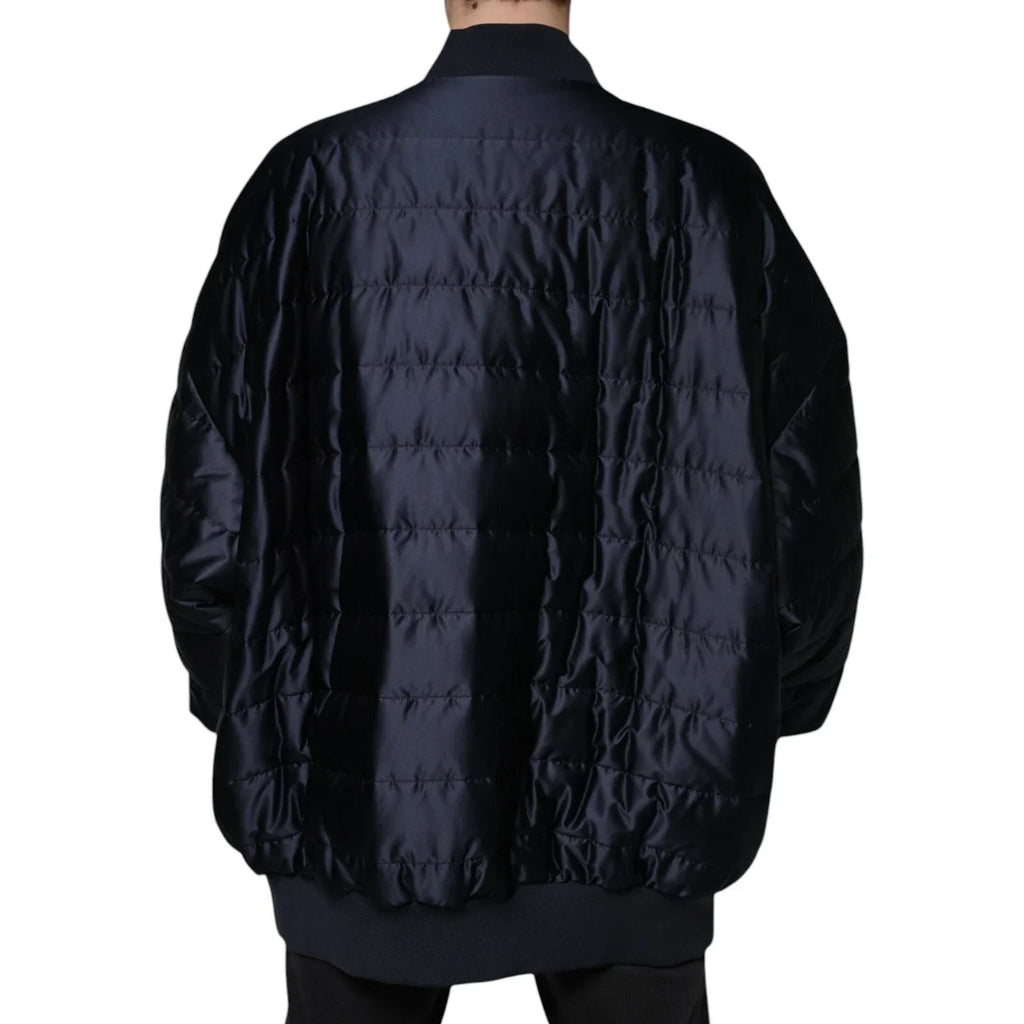 Dolce & Gabbana Dark Blue Quilted Full Zip Bomber Jacket - Zeiniez