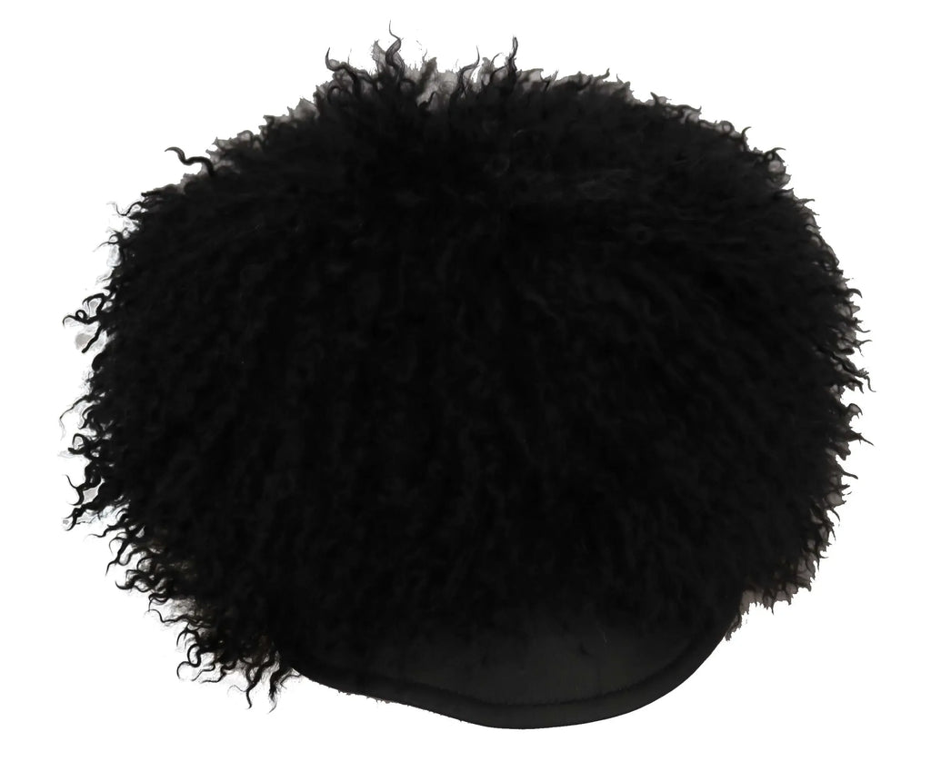 Dolce & Gabbana Black Tibet Lamb Fur Leather Gatsby Hat - Zeiniez