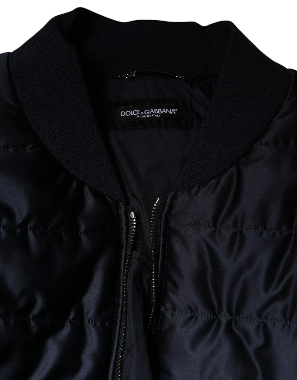 Dolce & Gabbana Dark Blue Quilted Full Zip Bomber Jacket - Zeiniez
