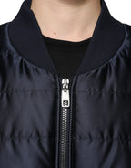 Dolce & Gabbana Dark Blue Quilted Full Zip Bomber Jacket - Zeiniez