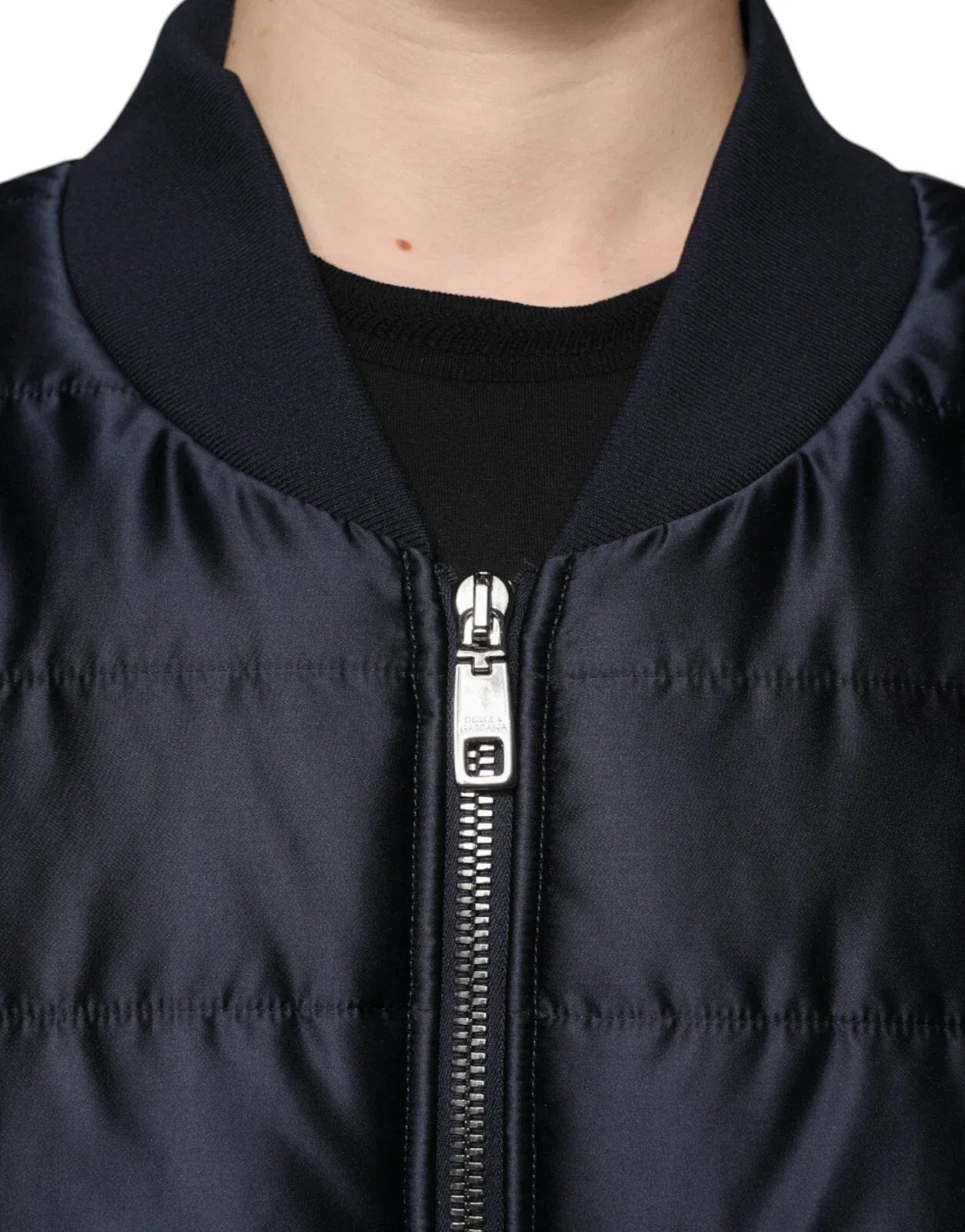 Dolce & Gabbana Dark Blue Quilted Full Zip Bomber Jacket - Zeiniez