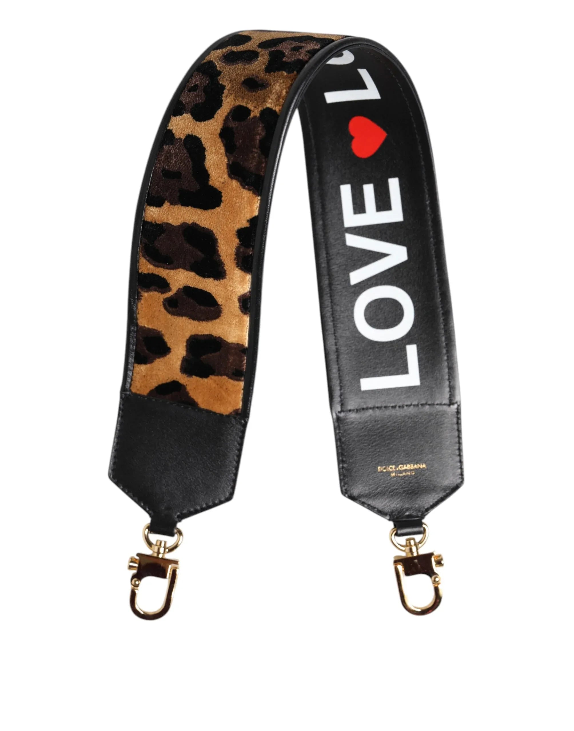 Dolce & Gabbana Black Leopard Print Reversible Bag Shoulder Strap - Zeiniez