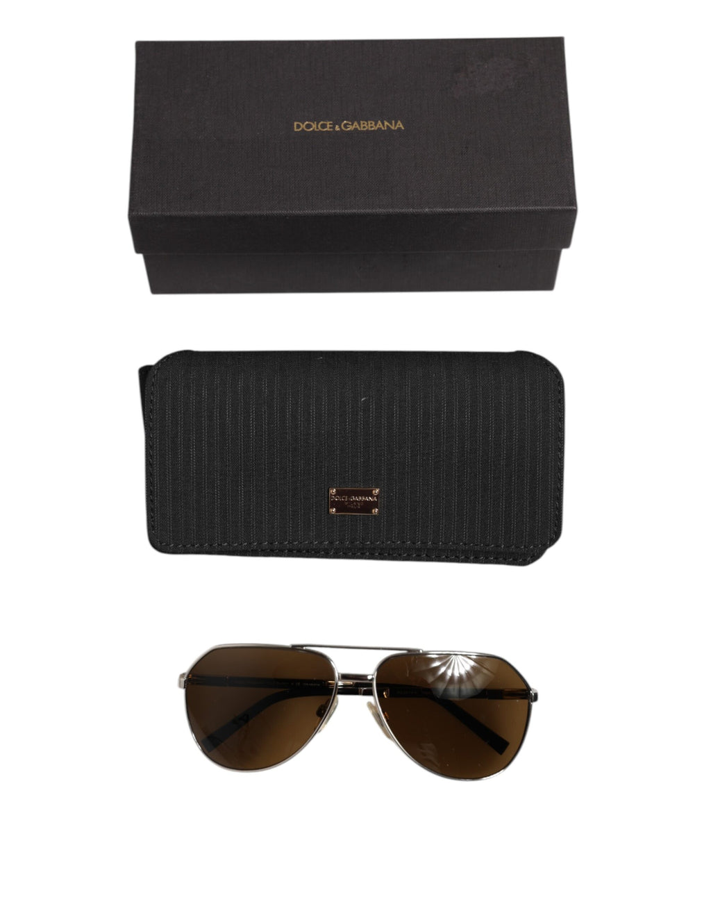 Dolce & Gabbana DG2073 Silver Steel Classic Pilot Brown Lens Sunglasses - Zeiniez