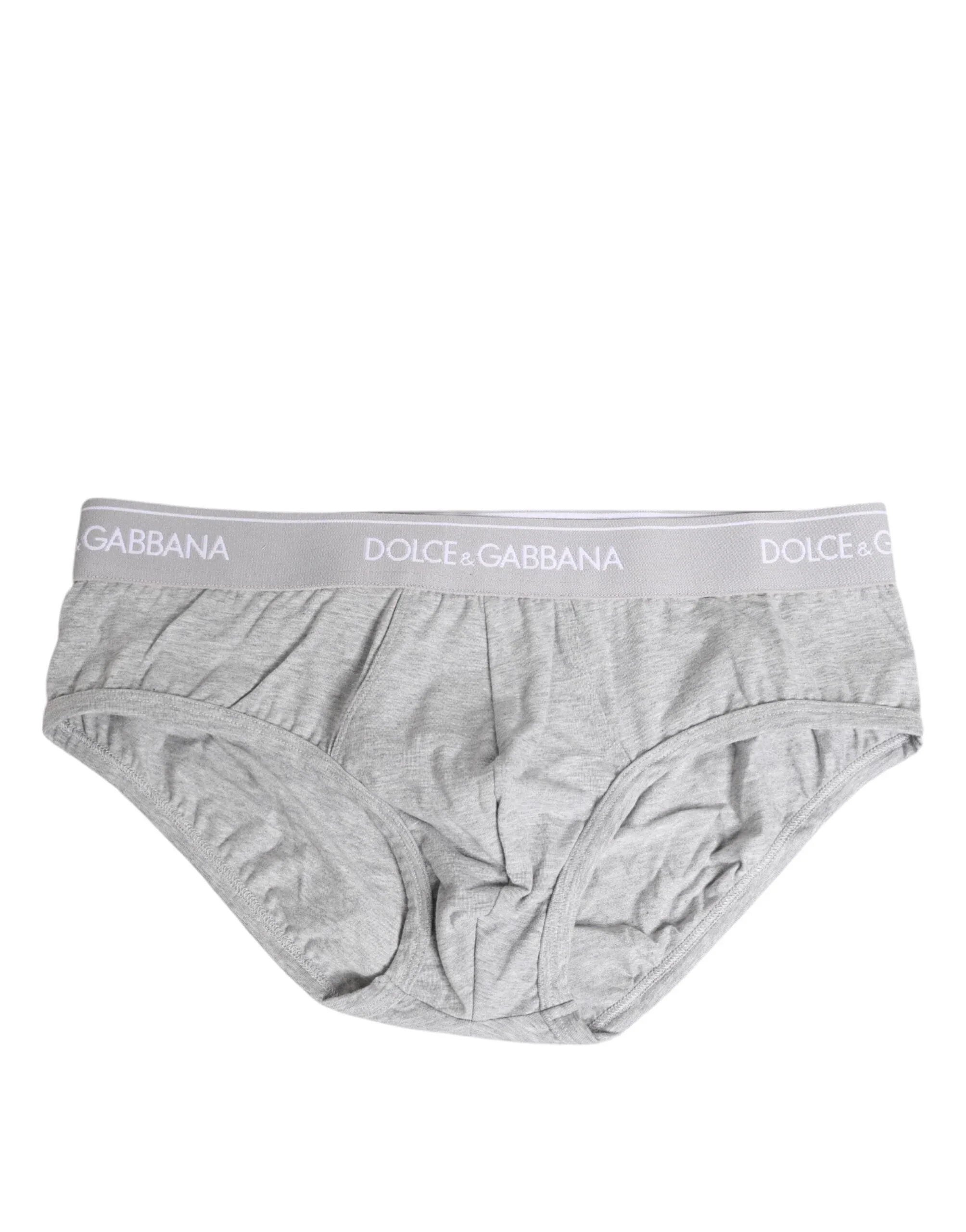 Dolce & Gabbana Gray Cotton Stretch Regular Brief Underwear - Zeiniez