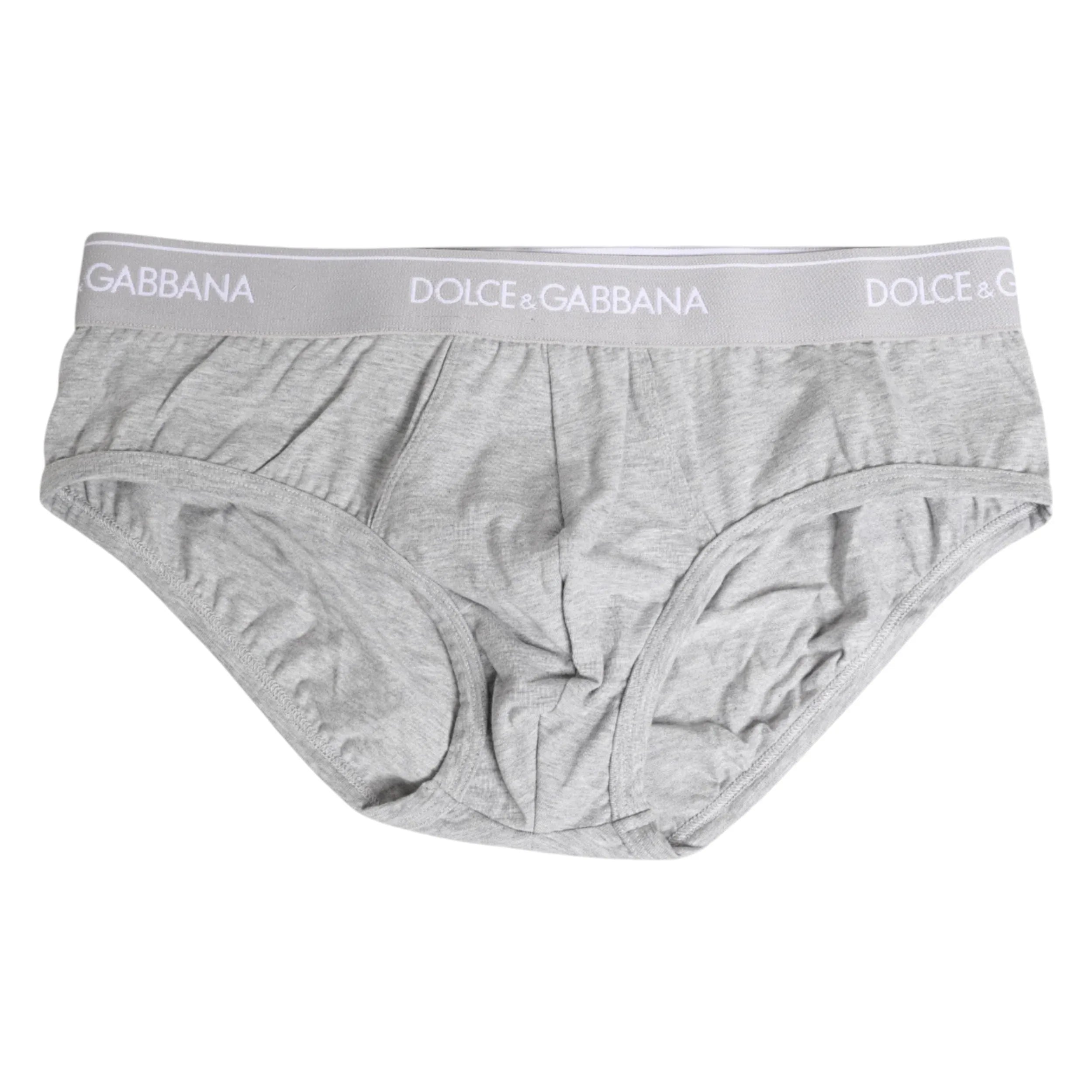 Dolce & Gabbana Gray Cotton Stretch Regular Brief Underwear - Zeiniez