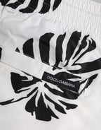 Dolce & Gabbana White Black Print Beachwear Shorts Swimwear - Zeiniez