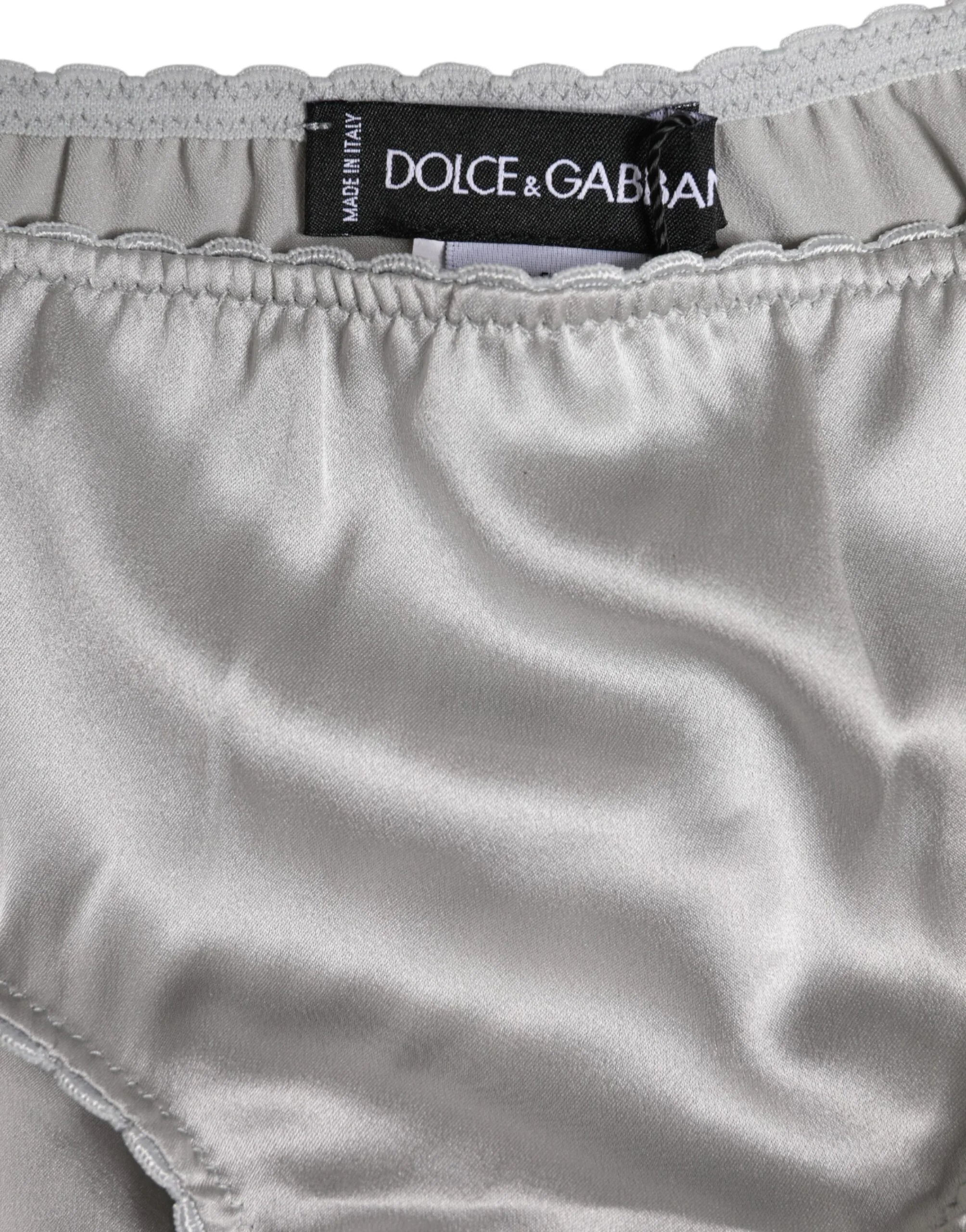 Dolce & Gabbana Gray Silk Stretch Bottom Low Waist Panty Underwear - Zeiniez
