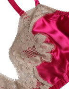 Dolce & Gabbana Magenta Floral Lace Silk Non Wire Bra Underwear - Zeiniez