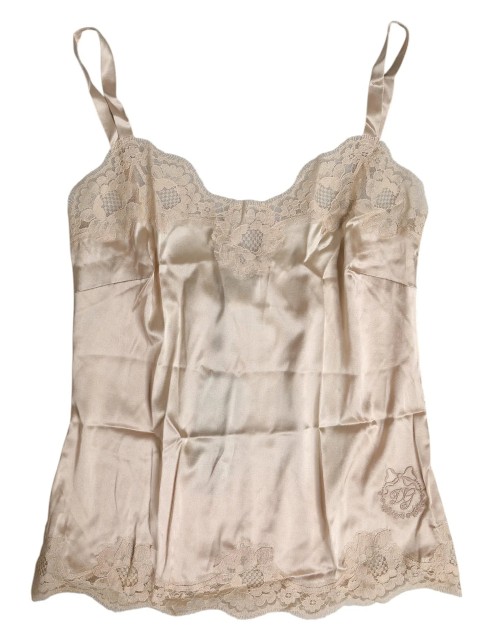 Dolce & Gabbana Beige Lace Silk Satin Tank Lingerie Underwear - Zeiniez