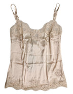 Dolce & Gabbana Beige Lace Silk Satin Tank Lingerie Underwear - Zeiniez