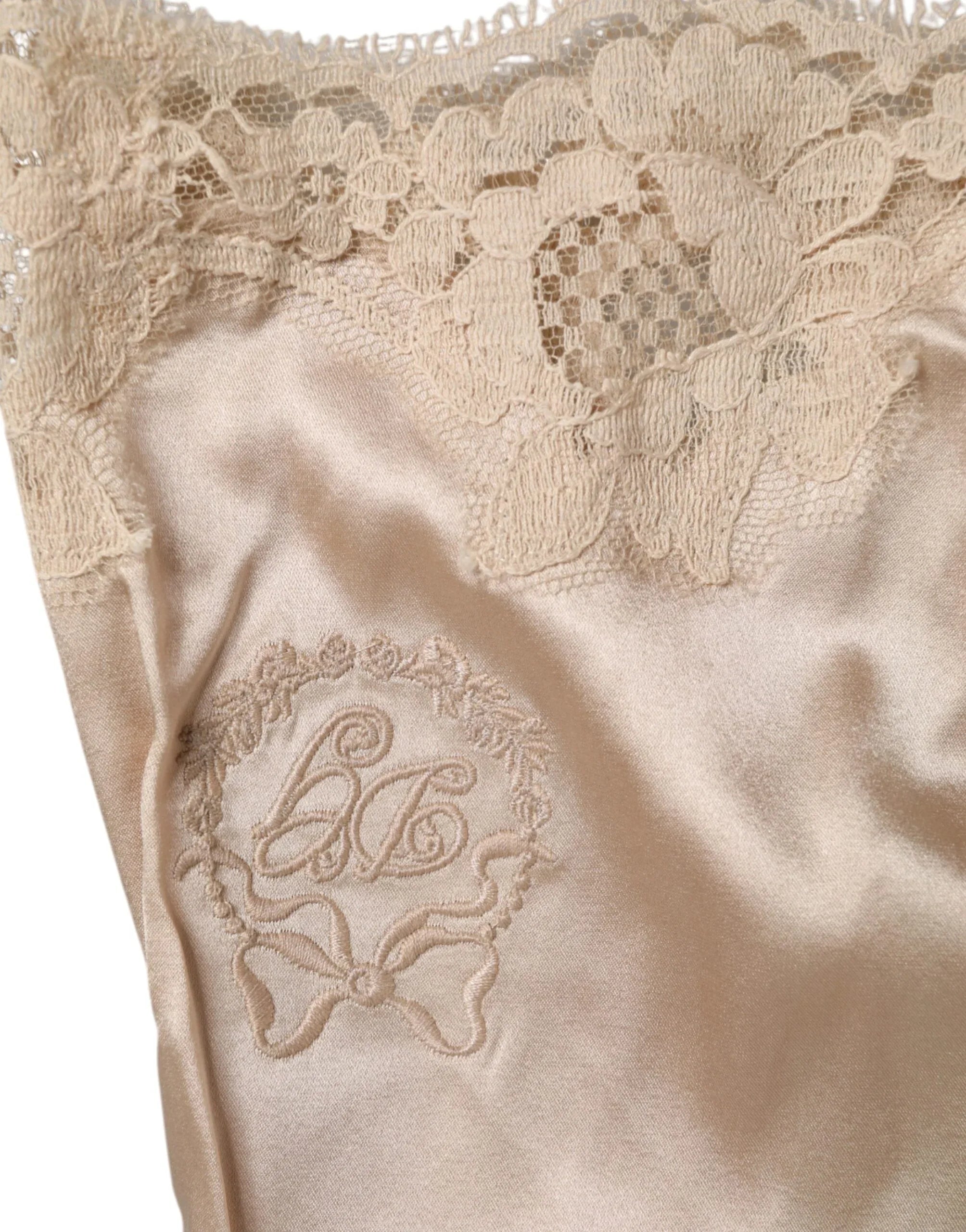 Dolce & Gabbana Beige Lace Silk Satin Tank Lingerie Underwear - Zeiniez