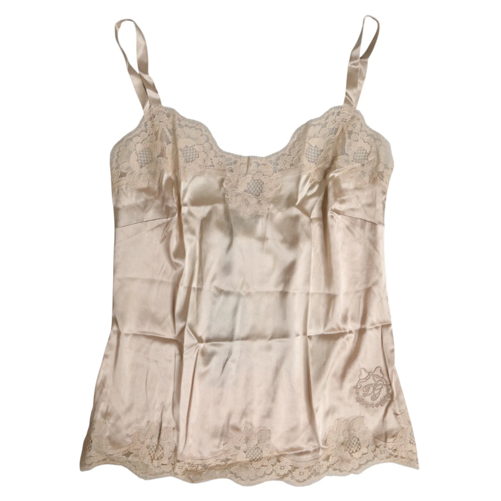 Dolce & Gabbana Beige Lace Silk Satin Tank Lingerie Underwear - Zeiniez