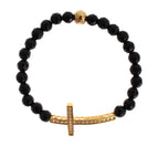 Nialaya Agate Stone Gold CZ Cross 925 Silver Bracelet - Zeiniez