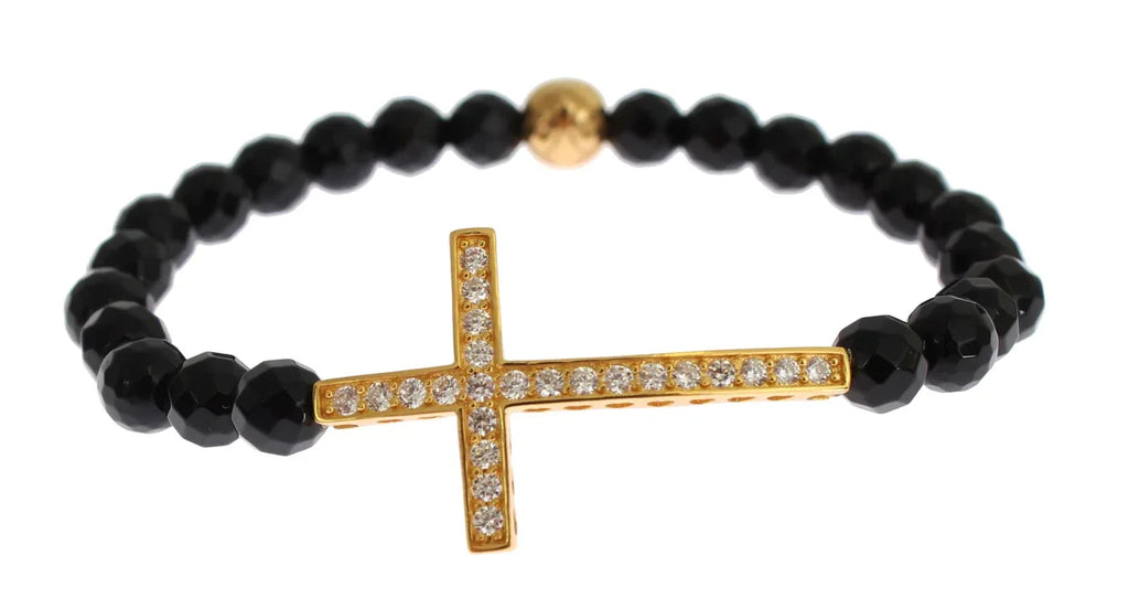 Nialaya Agate Stone Gold CZ Cross 925 Silver Bracelet - Zeiniez