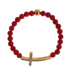 Nialaya Red Coral Gold CZ Cross 925 Silver Bracelet - Zeiniez