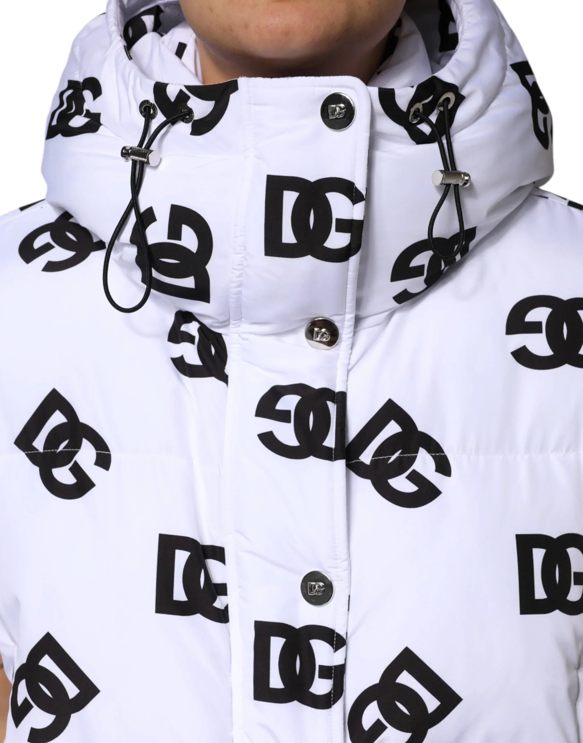 Dolce & Gabbana White Black DG Mania Polyester Puffer Jacket - Zeiniez